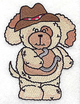 Embroidery Design: Pudgy Puppy with horseshoe large 3.64w X 4.94h