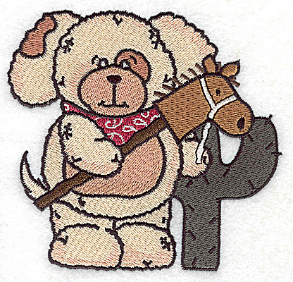 Embroidery Design: Pudgy Puppy and cactus large 4.75w X 4.50h
