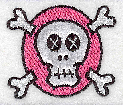 Embroidery Design: White skull on pink small applique 2.99w X 2.55h