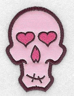 Embroidery Design: Pink skull with heart eyes small applique 2.33w X 3.22h