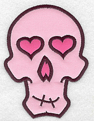 Embroidery Design: Pink skull with heart eyes large double appliques 3.70w X 4.99h