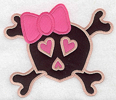 Embroidery Design: Pink skull with bow large double appliques 5.80w X 4.99h