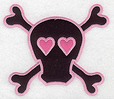Embroidery Design: Pink Skull with cross bones large double applique 5.73w X 4.97h