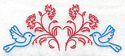 Embroidery Design: Posies and bluebirds F large  4.98w X 1.96h
