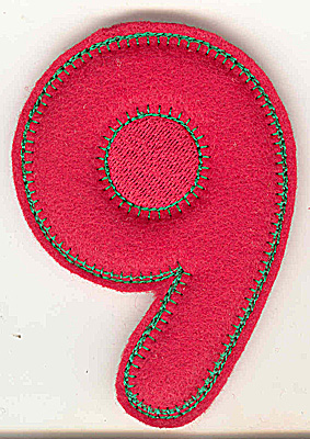 Embroidery Design: Puffy felt number 9 large 3.45w X 4.99h