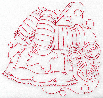 Embroidery Design: Quilt spools and thread redwork large 5.65w X 5.42h
