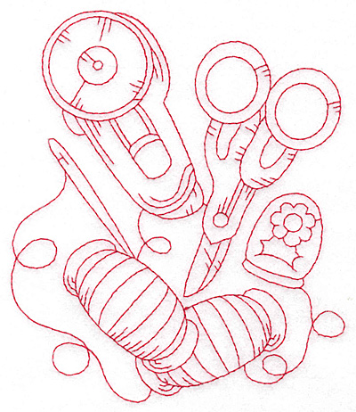 Embroidery Design: Rotary cutter and scissors redwork large 4.84w X 5.69h