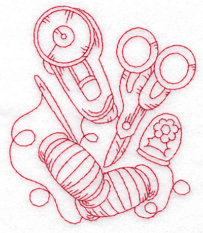 Embroidery Design: Rotary cutter and scissors redwork large 3.22w X 3.79h