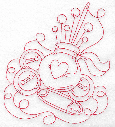 Embroidery Design: Pin cushion with heart redwork large 5.13w X 5.72h