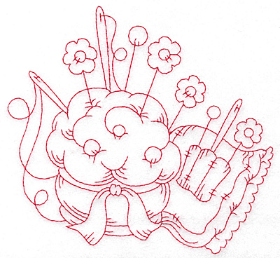 Embroidery Design: Pin cushion floral pins redwork large 5.69w X 5.35h