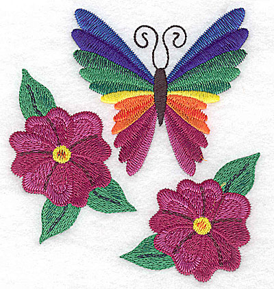 Embroidery Design: Butterfly amid flowers large 4.49w X 4.93h