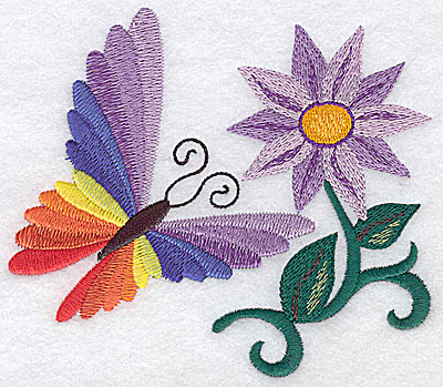 Embroidery Design: Butterfly and flower large 4.90w X 4.22h