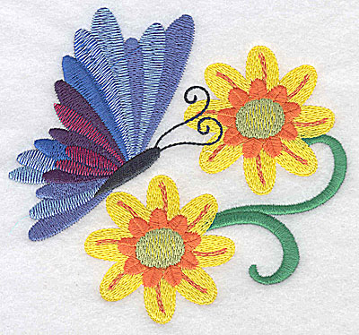 Embroidery Design: Butterfly and flowers large 4.89w X 4.60h