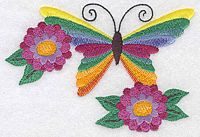 Embroidery Design: Butterfly and flower duo large 4.91w X 3.35h