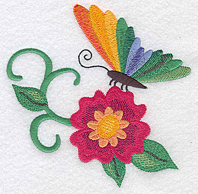 Embroidery Design: Butterfly sitting on flower large 4.91w X 4.82h