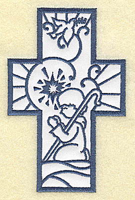Embroidery Design: Cross applique with shepherd 3.19w X 4.96h