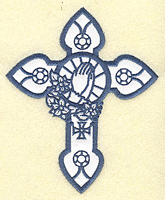 Embroidery Design: Cross applique with praying hands 4.03w X 4.95h
