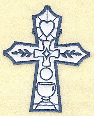 Embroidery Design: Cross applique heart and chilice 4.02w X 4.95h