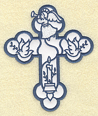 Embroidery Design: Cross applique angel and doves 4.15w X 4.96h