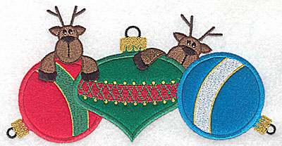 Embroidery Design: Three applique ornaments with reindeers 6.93w X 3.55h