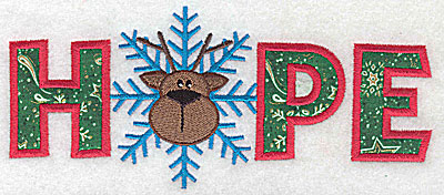 Embroidery Design: Hope applique with reindeer and snowflake 6.93w X 2.98h