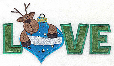 Embroidery Design: Love reindeer on ornament appliques 6.93w X 3.91h