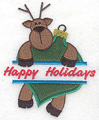 Embroidery Design: Reindeer hanging off ornament split applique 3.77w X 4.74h