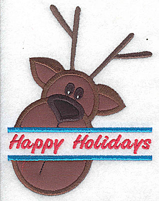 Embroidery Design: Reindeer head split applique Happy Holidays 3.75w X 4.95h