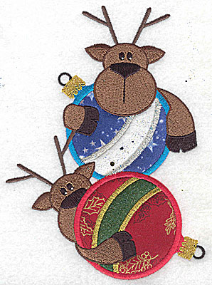 Embroidery Design: Two reindeer on ornaments appliques 6.53w X 4.76h