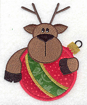 Embroidery Design: Reindeer on ornament appliques 3.33w X 4.26h