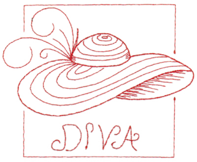 Embroidery Design: Red Hat Diva (large)6.46" x 5.17"