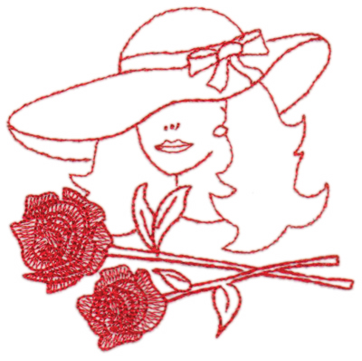 Embroidery Design: Red Hat Fancy Lady4.41" x 4.29"
