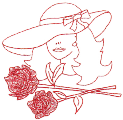 Embroidery Design: Red Hat Fancy Lady (large)6.41" x 6.21"
