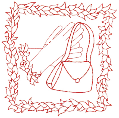 Embroidery Design: Red Hat with purse & gloves (large)6.50" x 6.47"