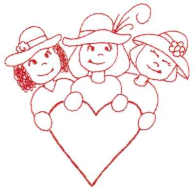 Embroidery Design: Red Hat Friends4.35" x 4.34"