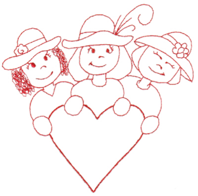 Embroidery Design: Red Hat Friends (large)6.35" x 6.33"