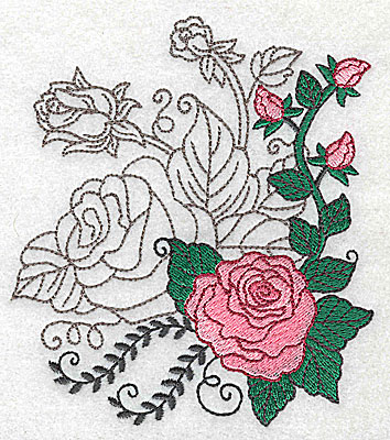 Embroidery Design: Rose Duo A large 4.35w X 4.96h