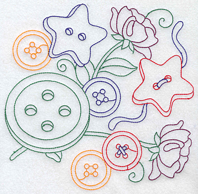 Embroidery Design: Buttons and flowers large 7.63w X 7.56h