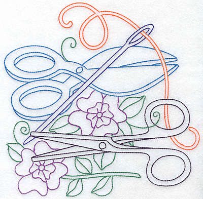 Embroidery Design: Shears scissors and flowers large 7.58w X 7.60h