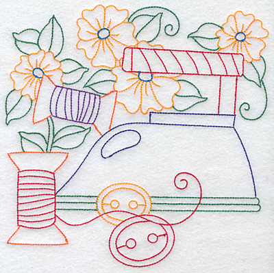 Embroidery Design: Quilting spools and flowers large 7.54w X 7.60h