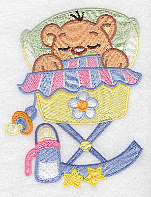 Embroidery Design: Baby bear in cradle large 3.85w X 4.97h