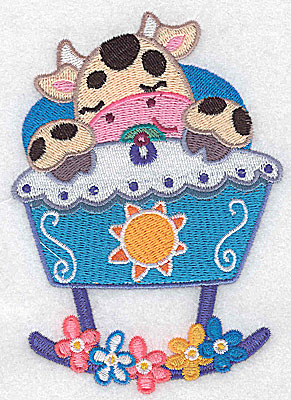 Embroidery Design: Baby cow in cradle large 3.53w X 4.97h