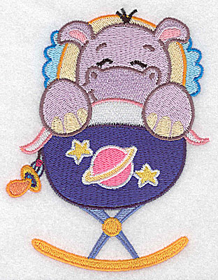 Embroidery Design: Baby hippo in cradle large 3.85w X 4.98h