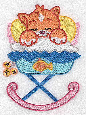 Embroidery Design: Baby kitten in cradle large 3.65w X 4.98h