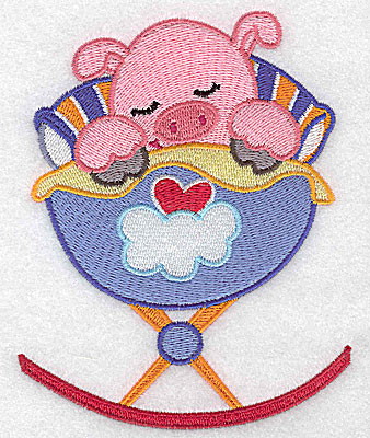 Embroidery Design: Baby pig in cradle large 3.97w X 4.98h