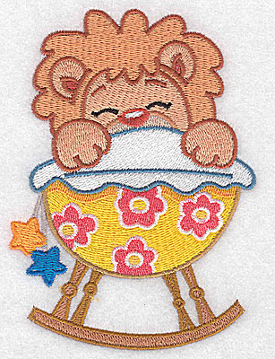 Embroidery Design: Baby lion in cradle large 3.59w X 4.96h