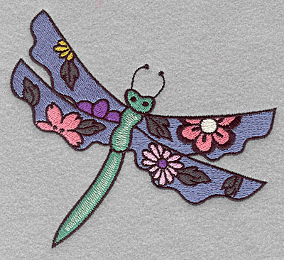 Embroidery Design: Dragonfly floral  4.50"h x 5.00"w