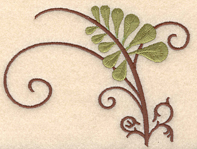 Embroidery Design: Fern with brown swirl large 5.00"w X 3.78"h