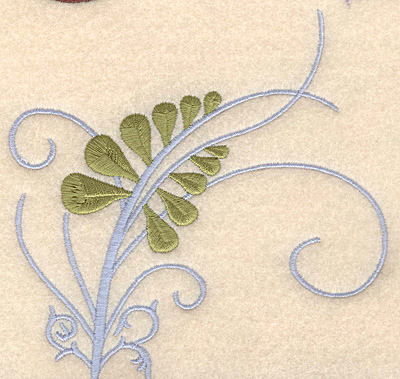 Embroidery Design: Fern with blue swirl large 5.00"`w X 4.91"h