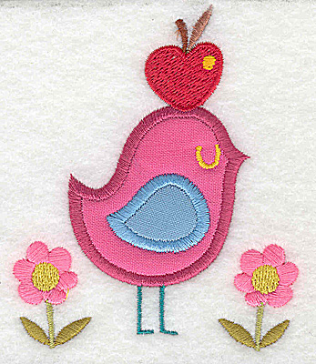 Embroidery Design: Bird with double applique apple and flowers 3.21w X 3.88h
